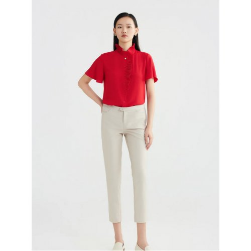 Pleated Stand Collar Blouse