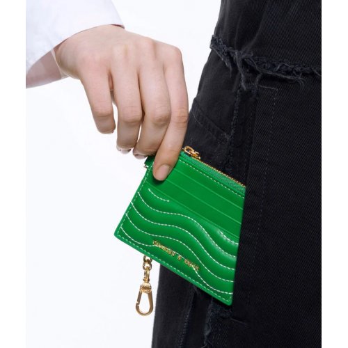  Aubrielle Stitch-Trim Zip Card Holder - Green 