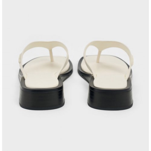 V-Strap Wedge Thong Sandals - Cream