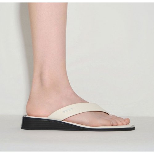 V-Strap Wedge Thong Sandals - Cream