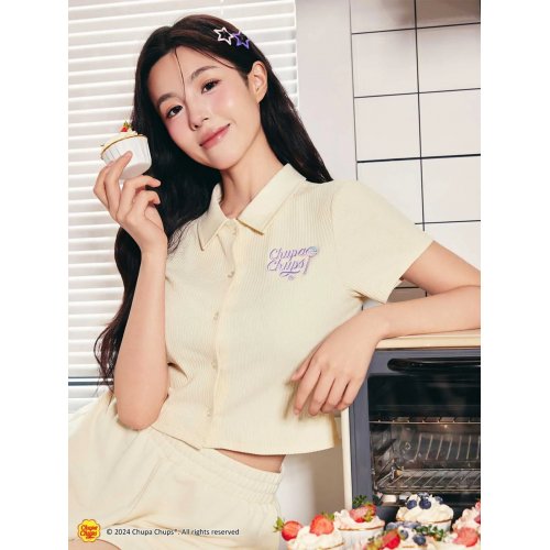 6IXTY8IGHT x Chupa Chups, Button Through Cropped Top