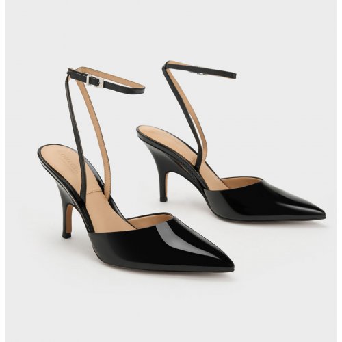  Patent Leather Ankle Strap Pumps - Black 