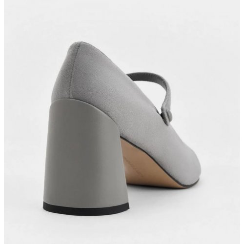  Faux Suede Cap-Toe Pointed Mary Jane Pumps - Grey 