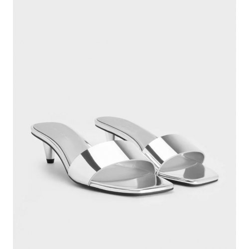  Metallic Cone-Heel Mules - Silver 