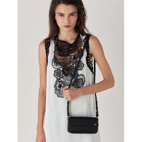  Goldie Satin Front Flap Gem-Strap Bag - Noir 