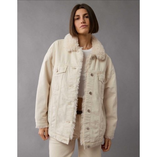 AE Ecru Denim Sherpa Trucker Jacket
