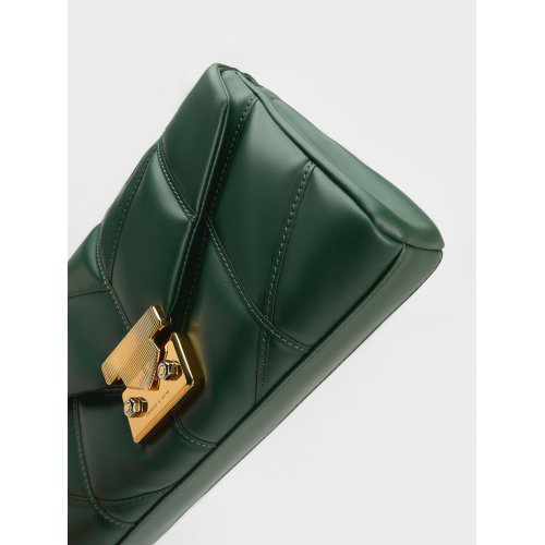  Eudora Chevron Trapeze Bag - Dark Green 