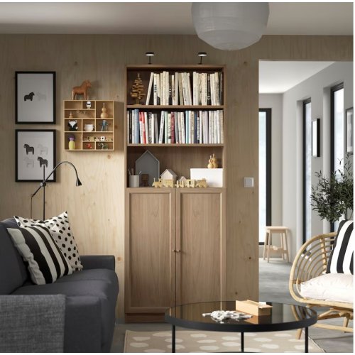BILLY / OXBERG Bookcase with doors, oak effect