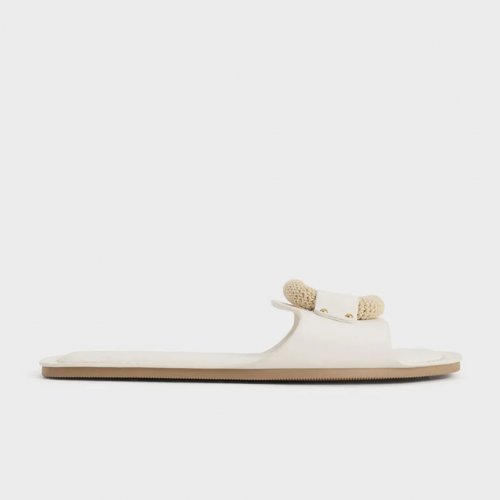  Raffia Ring Slide Sandals - White 