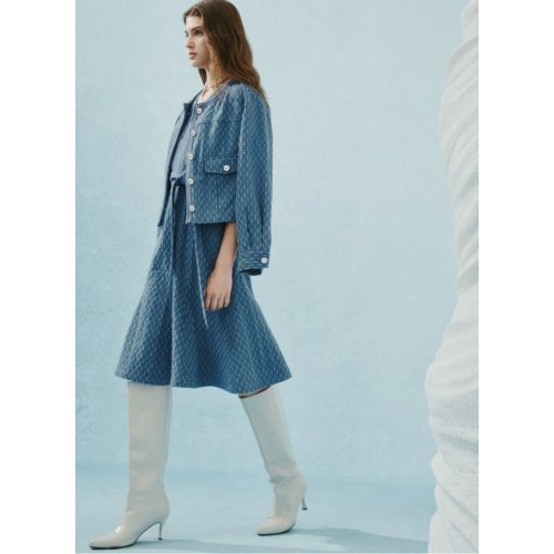 Cotton Denim Jacquard Flare Dress