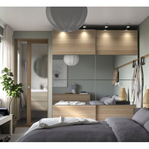 PAX / MEHAMN/AULI Wardrobe combination, white stained oak effect double sided/white stained oak effect mirror glass