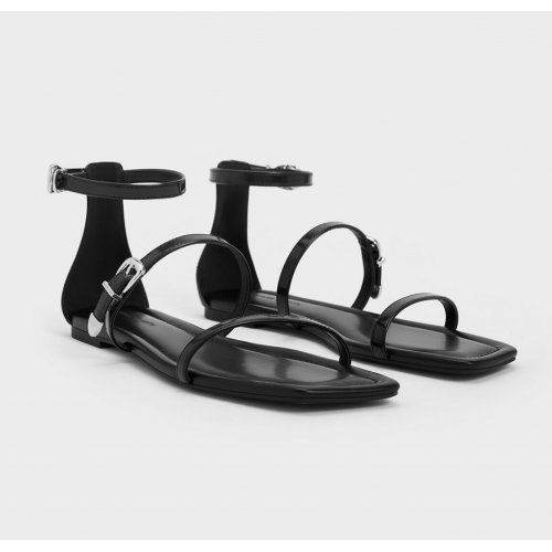  Square-Toe Buckled Triple-Strap Sandals - Black Box 