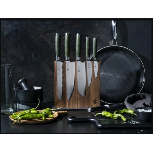 6 pc Japanese Damascus Steel Knife Set w/ Magnetic Knife Block 
