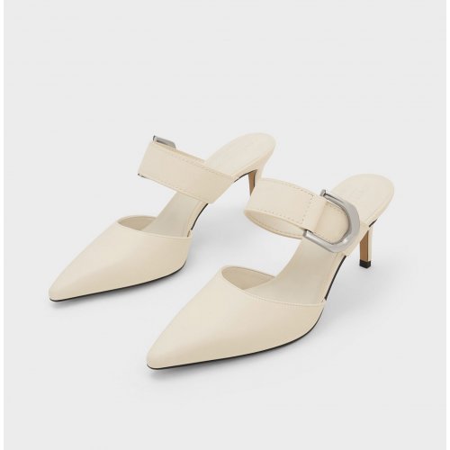  Gabine Leather Mule Pumps - Chalk 