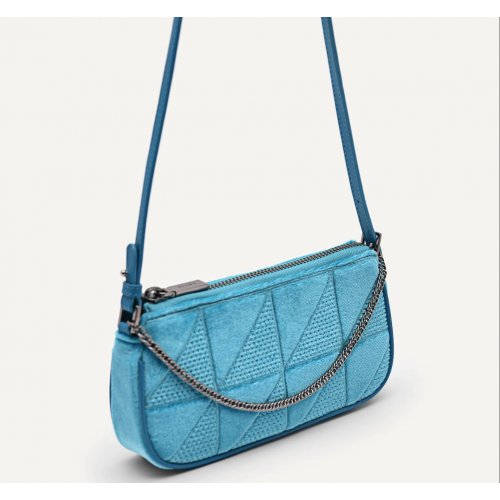 Maddy Velvet Chain Detailed Shoulder Bag - Cyan 