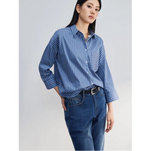 Easy Care Cotton Satin Stripe Oversize Shirt