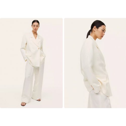 Double-breasted linen-blend blazer