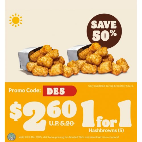 Snack smarter with 50% off 1-for-1 crispy Hashbrowns