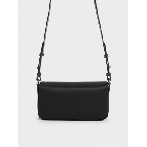  Goldie Satin Front Flap Gem-Strap Bag - Noir 