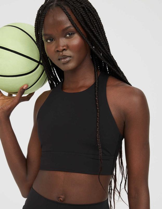 OFFLINE By Aerie Goals High Neck Sports Bra - True Black, XS 