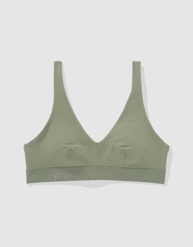 Superchill Cotton Padded Plunge Bralette - Olive Fun, L 