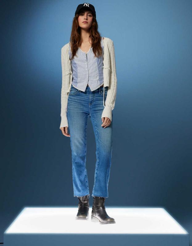 AE Stretch High-Waisted Kick Bootcut Crop Jean - Classic Medium, 12 