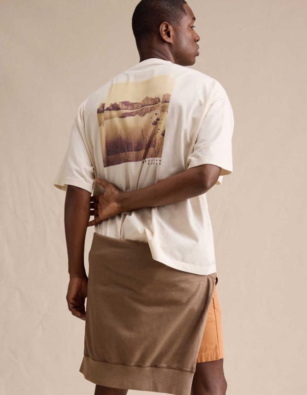 AE Oversized Photo Graphic T-Shirt - Cream, S 