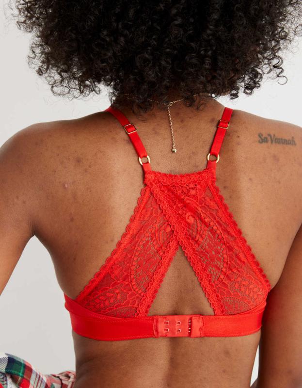 Aerie Real Power Wireless Push Up Paisley Lace Bra - Holiday Red, 32A 