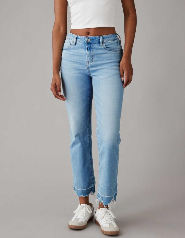 AE Stretch High-Waisted Kick Bootcut Crop Jean - Light Blue, 6 