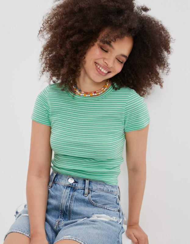 AE Cropped Hey Baby Tee - Green, M 
