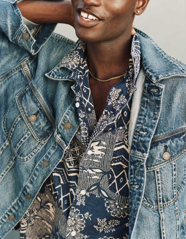 AE Printed Button-Up Poolside Shirt - Blue Mist, XL 