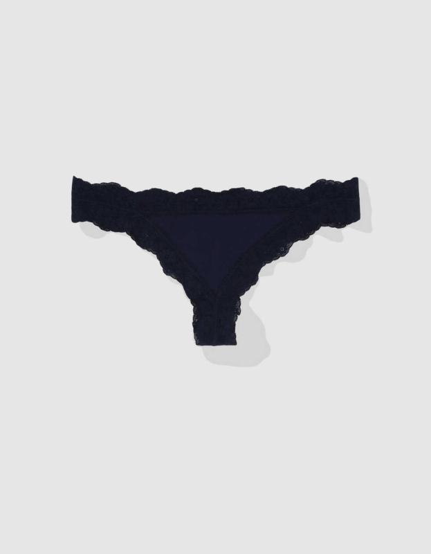 Superchill Lace Cotton Cheeky Underwear - Navy, XS 