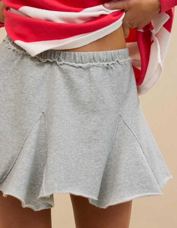 Aerie Fleece Godet Mini Skirt - Medium Heather Gray, S 