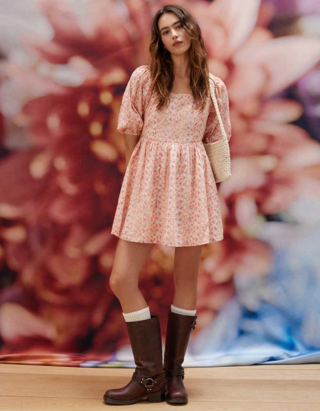 AE Puff Sleeve Mini Dress - Pink, XS 