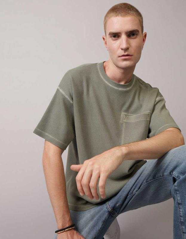 AE Utility Oversized Waffle Tee - Olive, S 