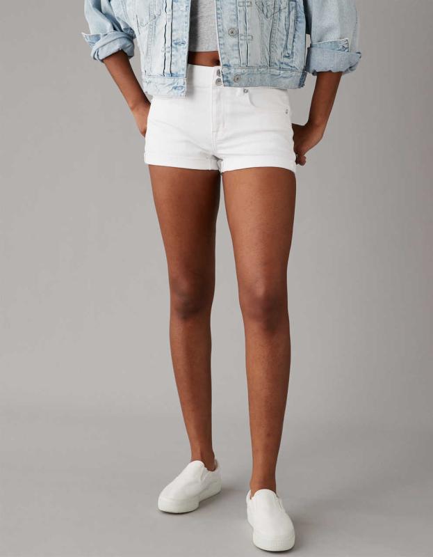 AE Next Level High-Waisted Denim Short Short - White, 6 