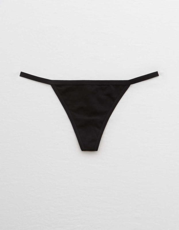 Aerie Cotton String Thong Underwear - True Black, XS 