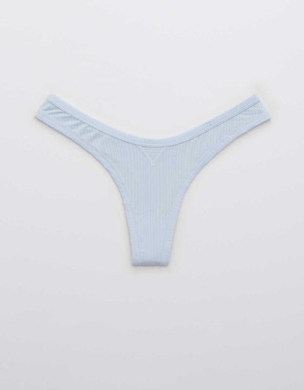 Superchill Modal Rib Thong Underwear - Eyelet Blue, L 