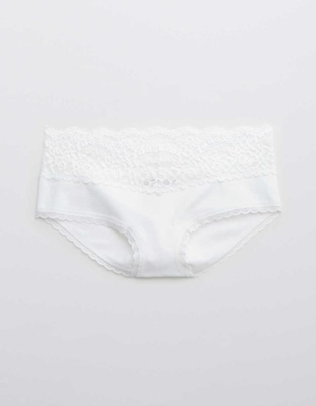 Aerie Cotton Eyelash Lace Boybrief Underwear - White, XXL 