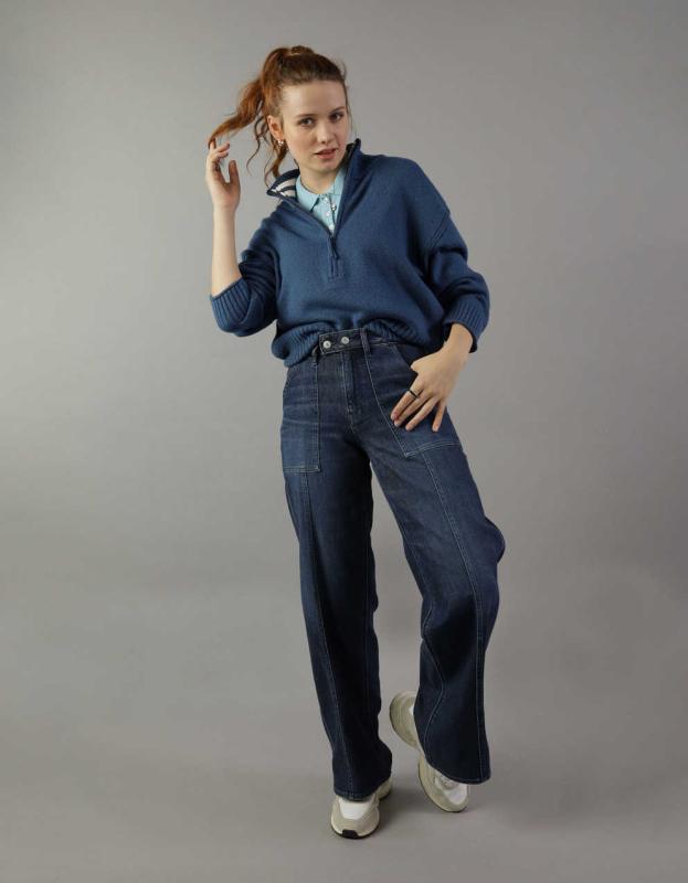 AE Long-Sleeve Quarter-Zip Sweater - Navy, XS 