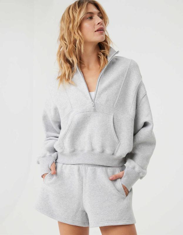 OFFLINE By Aerie Cloud Fleece Quarter Zip Sweatshirt - Medium Heather Gray, L 