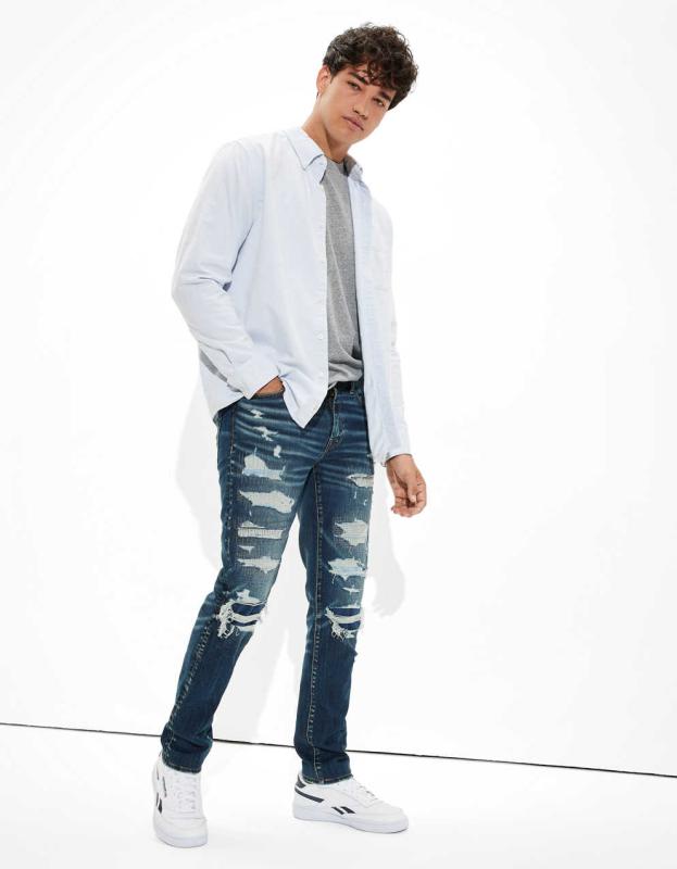 AE AirFlex 360 Patched Slim Jean - Patched And Stitches, 34 X 32 