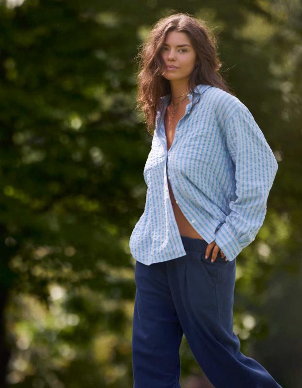 Aerie Off-Duty Seersucker Shirt - Blue Vinyl, XS 