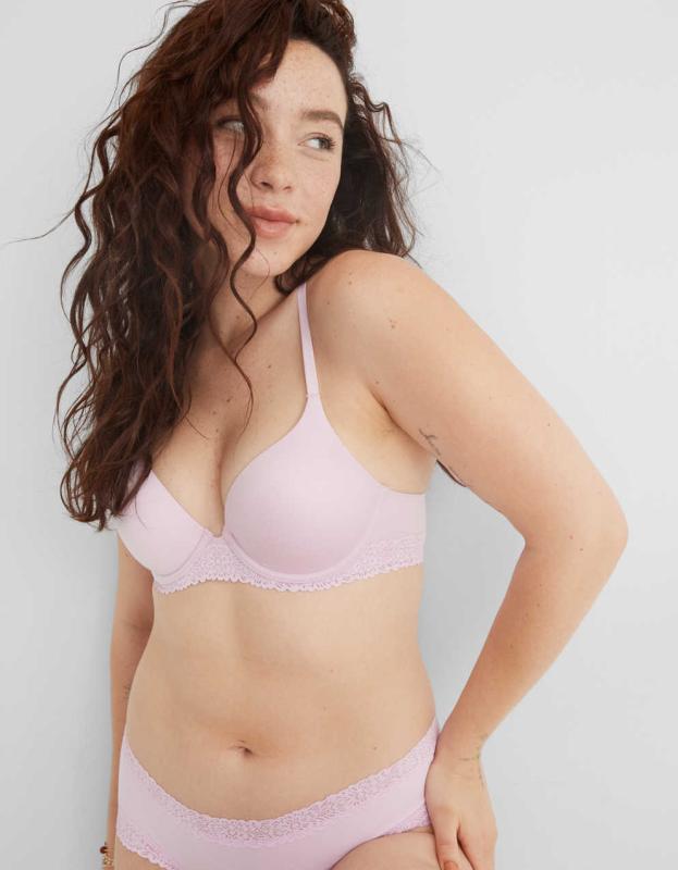 Aerie Real Sunnie Full Coverage Lightly Lined Blossom Lace Trim Bra - Calla Lily, 70D 