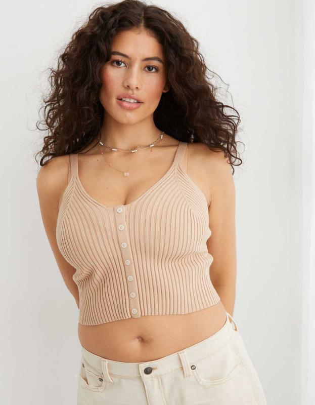 Aerie Button Front Sweater Tank Top - Sands, XXS 
