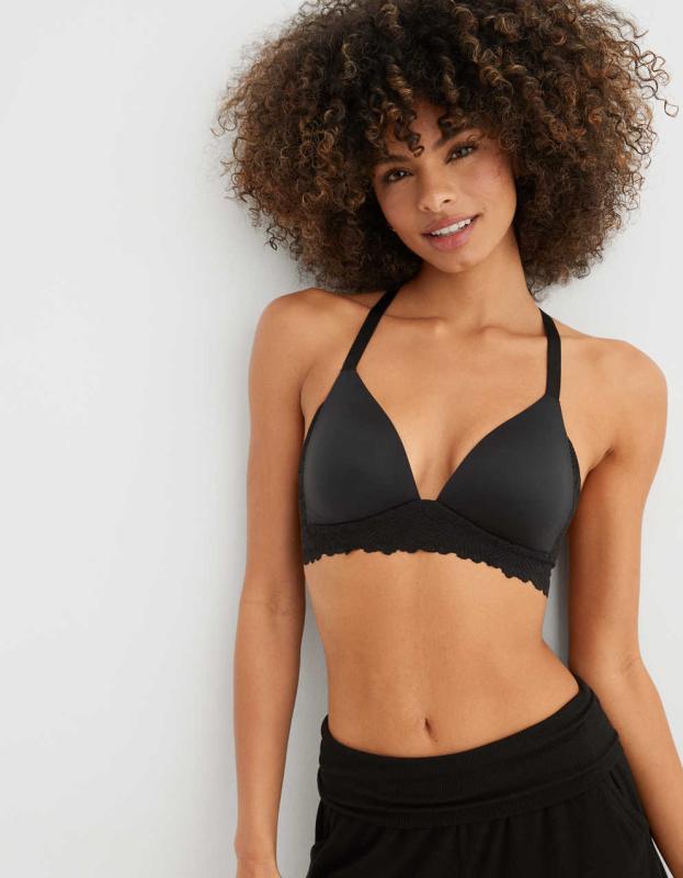 Real Sunnie Wireless Lightly Lined Bloom Lace Applique Bra - True Black, 70D 