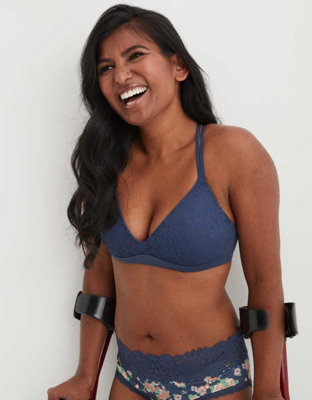 Aerie Real Sunnie Wireless Push Up Blossom Lace Bra - Fresh Bright, 70D 