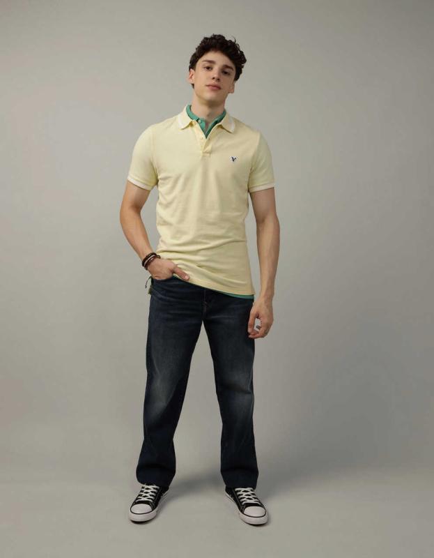 AE Slim Fit Tipped Flex Pique Polo Shirt - Lemon, S 