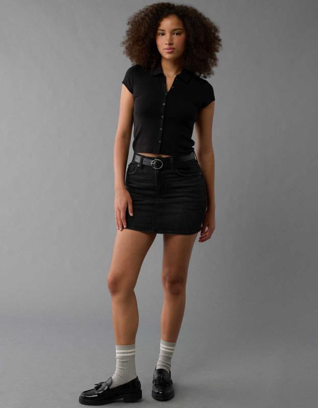 AE Collared Button-Up T-Shirt - Black, XL 