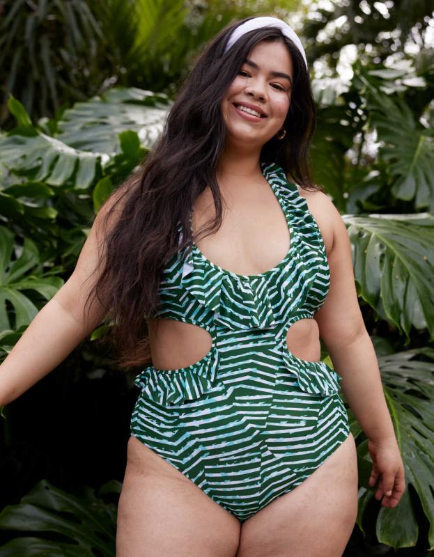 Aerie Ruffle Halter One Piece Swimsuit - Mod, L 